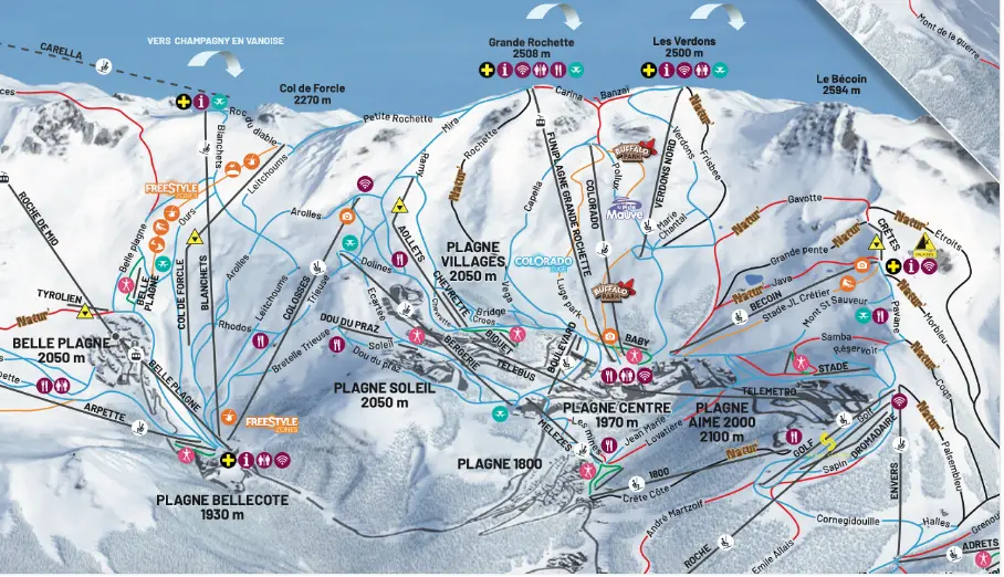 plan des pistes La Plagne Paradiski